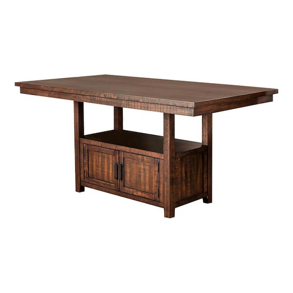 Furniture of America Remy Rustic Distressed Dark Oak Wood 75 in. Pedestal Counter Height Dining Table (Seats 6)