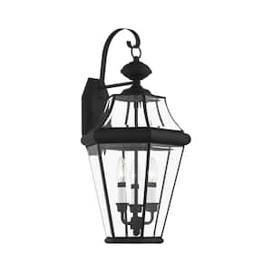 Cresthill 24 in. 3-Light Black Outdoor Hardwired Wall Lantern Sconce with No Bulbs Included