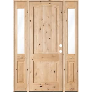 58 in. x 96 in. Rustic Alder Clear Low-E Unfinished Wood Left-Hand Inswing Prehung Front Door with Double Half Sidelites