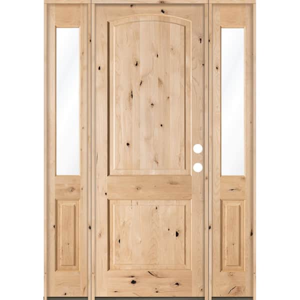 Krosswood Doors 60 in. x 96 in. Rustic Alder Clear Low-E Unfinished Wood Left-Hand Inswing Prehung Front Door with Double Half Sidelites