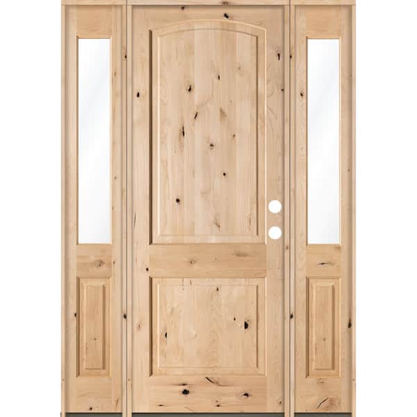 Krosswood Doors 64 in. x 96 in. Rustic Knotty Alder Unfinished Left-Hand Inswing Prehung Front Door with Double Half Sidelite