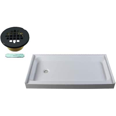 60 in. x 34 in. Single Threshold Alcove Shower Pan Base with Left Hand Brass Drain in Matte Black