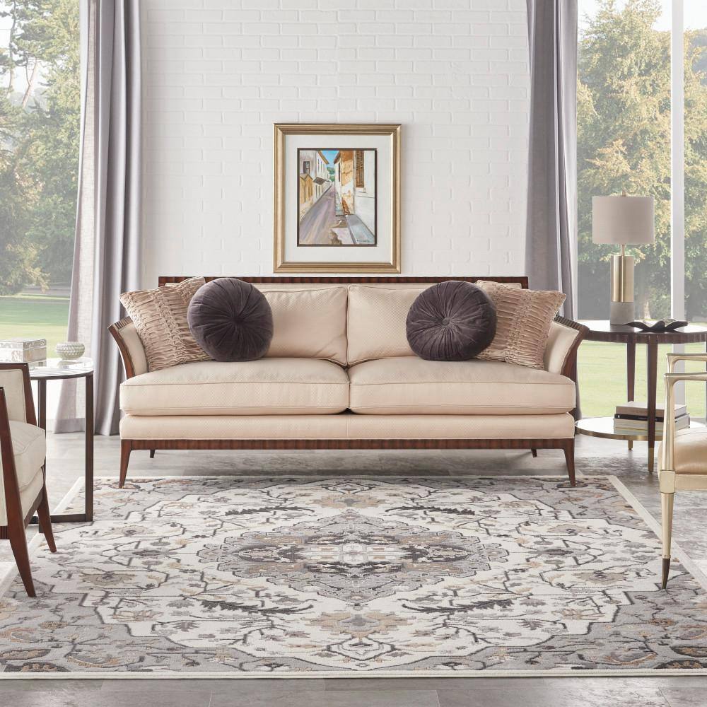 Ivory Grey Medallion 8' x 10' Vintage-Inspired Area Rug