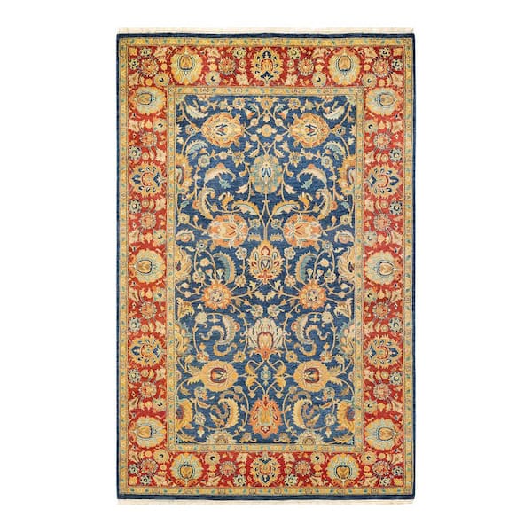 Solo Rugs Mogul One-of-a-Kind Traditional Blue 4 ft. 7 in. x 7 ft. 1 in. Floral Area Rug