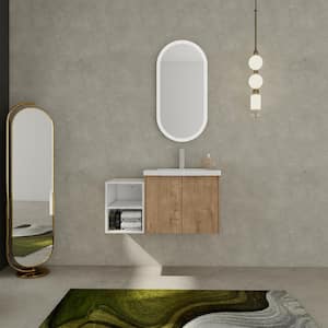 18 in. W x 36 in. D x 19 in. H 1 Sink Wall Mounted Bath Vanity in Oak with White Resin Top and 1-Storage Shelves