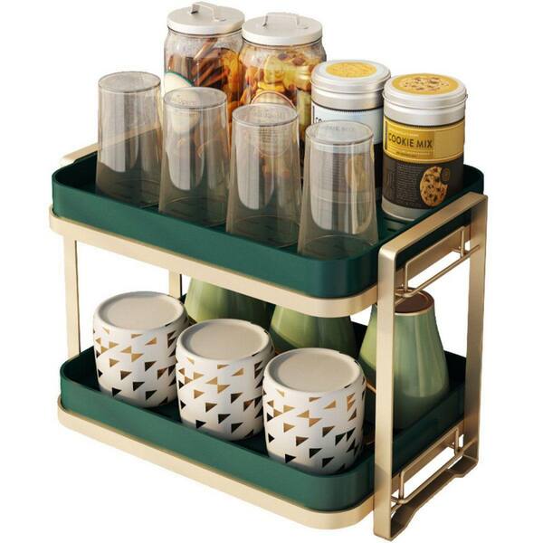 2 Tier Cups Mugs Drying Rack Seasoning Jar Holder with Drain Tray for Bowls