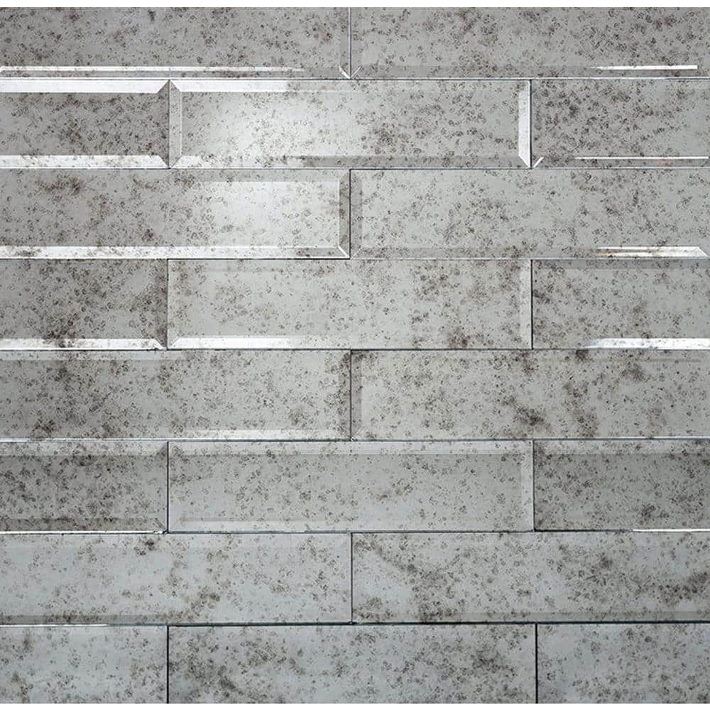 Silver Beveled Polished Glass Subway Tile 3x12 Inch 20 Pack