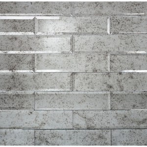 Silver 3 in. x 12 in. Beveled Polished Glass Subway Wall Tile (5.00 sq. ft./Case)