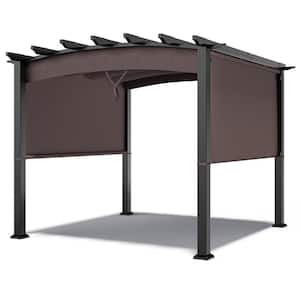 10 ft. x 10 ft. Brown Steel Patio Pergola Gazebo Sun Shade Shelter with Retractable Canopy