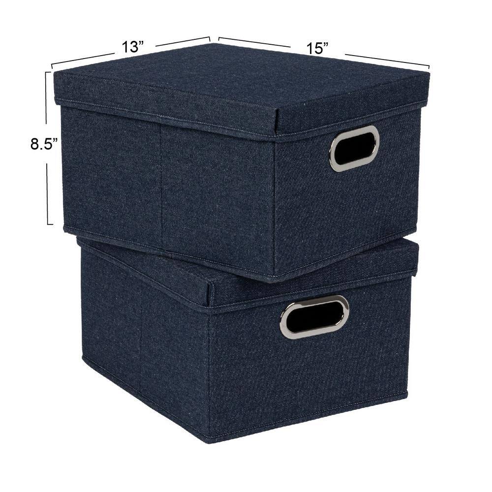 Denim Blue Stackable Cotton Blend Lidded Storage Boxes, Set of 2