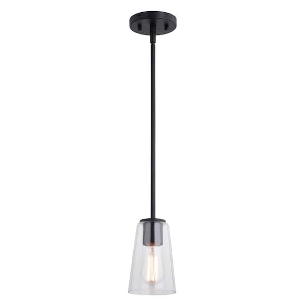 VAXCEL Beverly 1-Light Matte Black Mini Pendant Light Ceiling Fixture Clear Glass Shade, LED Compatible