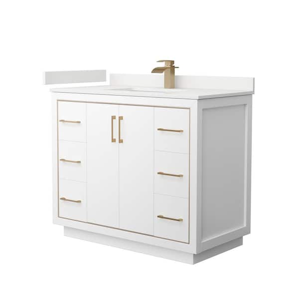 Wyndham Collection Icon 42 in. W x 22 in. D x 35 in. H Single Bath Vanity in White with White Quartz Top