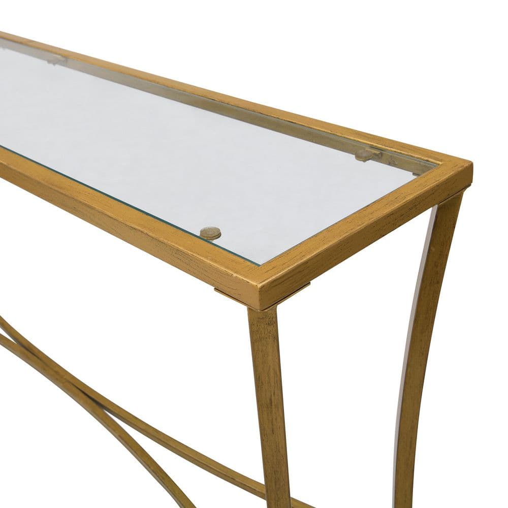 Antique Gold Metal and Glass Console Table, 50.5"