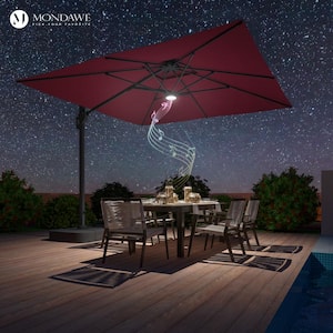 10 ft. Aluminum Cantilever with Bluetooth Speaker Atmosphere Lamp Offset Outdoor Patio Umbrella in Red for Garden