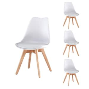 White Faux Leather Upholstery Dining Chair with Beech Wood Legs and Soft Padded Shell (Set of 4)