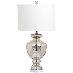 Morocco 28 in. Silver/Ivory Glass Vase Table Lamp with Off-White Shade