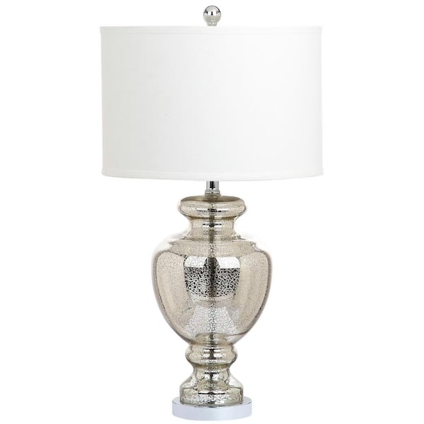 SAFAVIEH Morocco 28 in. Silver/Ivory Glass Vase Table Lamp with Off-White Shade