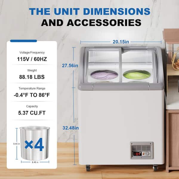 20 in. 5.3 cu. ft. Cream Dipping Cabinet Display Freezer with