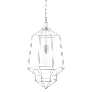 Winfield 1-Light Chrome Caged Pendant Light Fixture with Geometric Metal Shade