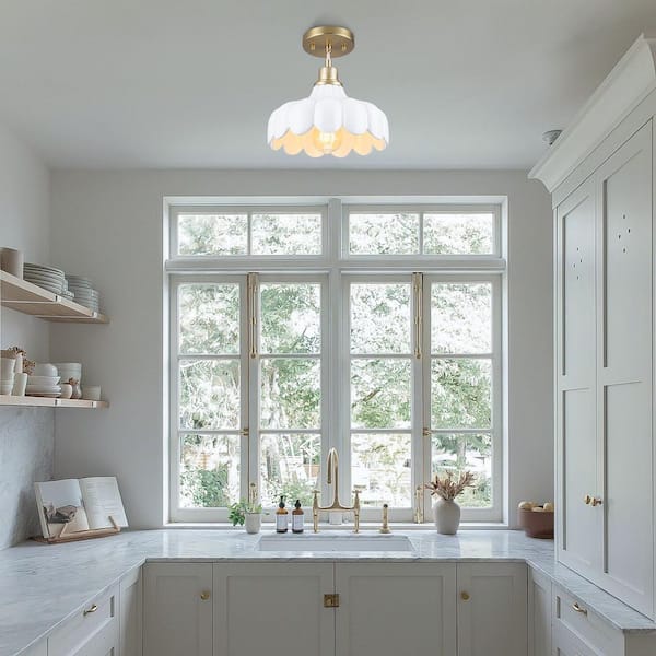 9.8 in. 1-Light Modern Brushed Gold Pendant Light with Flower