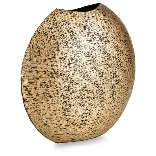 Iansboro 12 in. Gold Metal Round Decorative Vase
