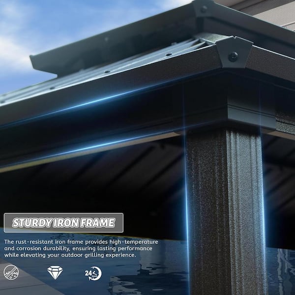 6 ft. x 10 ft. Gray Hardtop Gazebo Grill Canopy with Double