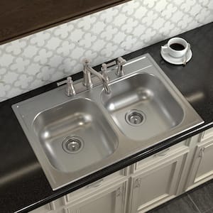 2000 Series Stainless Steel 33 in. 4-Hole Double Bowl Drop-In Kitchen Sink with 7 in. Depth