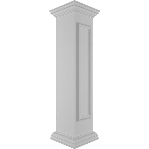 Ekena Millwork End 48 in. x 10 in. White Box Newel Post with Panel, Peaked Capital and Base Trim (Installation Kit Included)