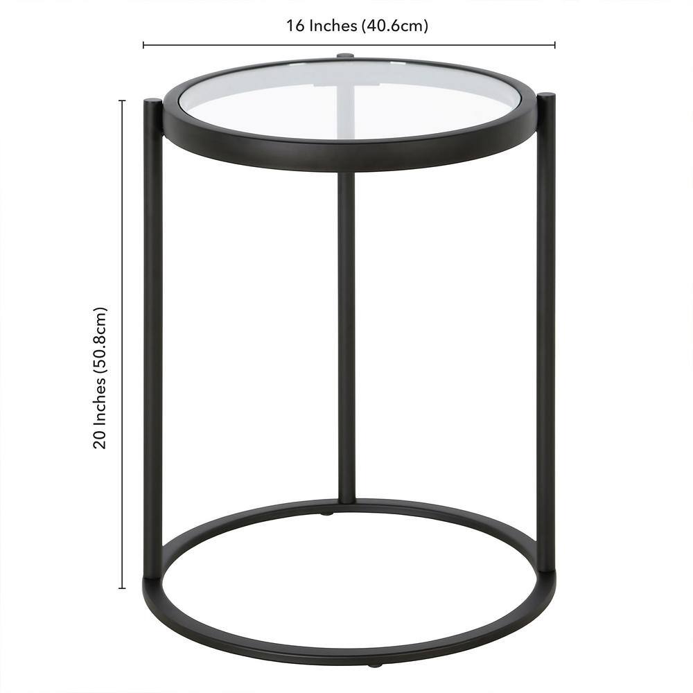 Sleek 16" Round Metal & Glass Side Table in Blackened Bronze