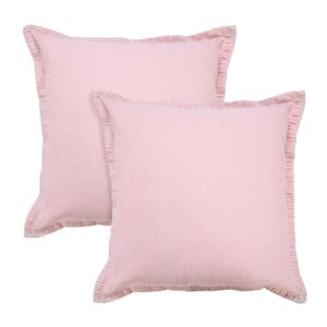 Nellie Pink Solid Color Stitched Border Hand-Woven 20 in. x 20 in. Throw Pillow Set of 2