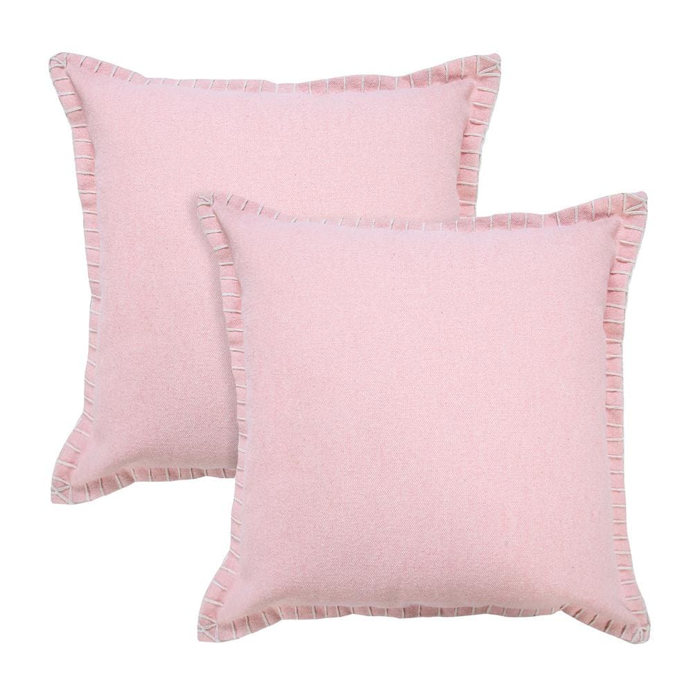 Nellie Pink Solid Color Stitched Border Hand-Woven 20 in. x 20 in. Indoor T