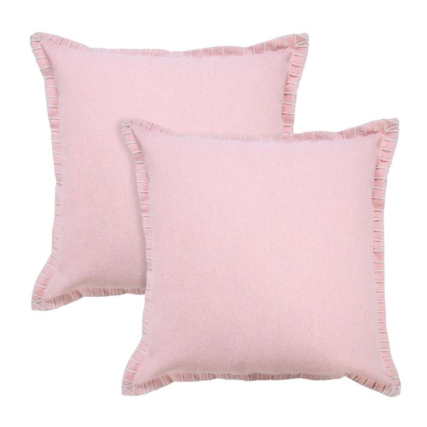 Unbranded Nellie Pink Solid Color Stitched Border Hand-Woven 20 in. x 20 in. Indoor Throw Pillow Set of 2