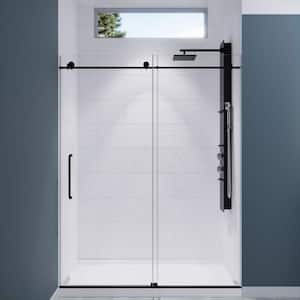 Leon 60 in. W x 76 in. H Sliding Frameless Shower Door/Enclosure in Matte Black with Tsunami Guard Clear Glass