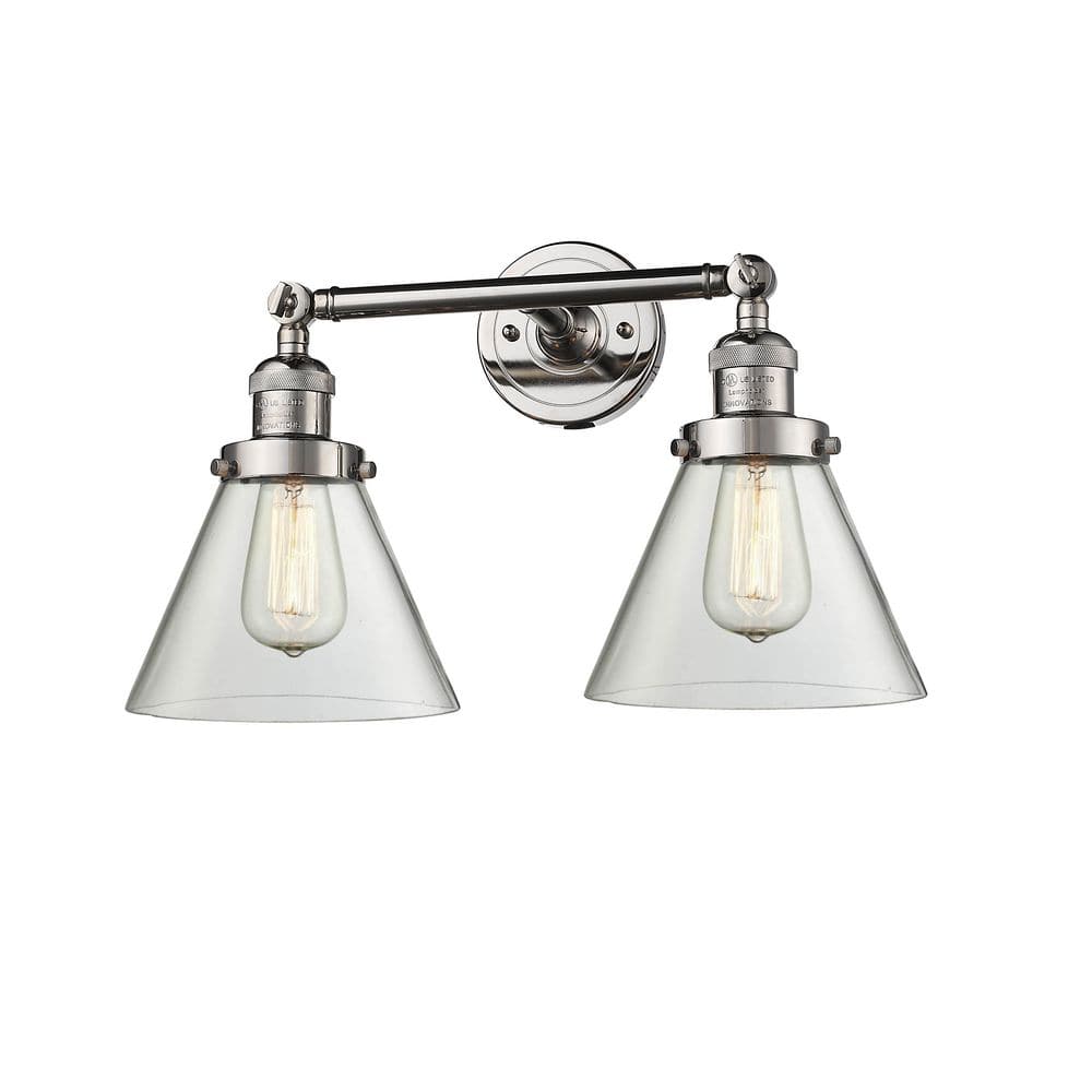 Cone 18 in. 2-Light Polished Nickel Vanity Light with Glass Shade price history on PriceWatchPro