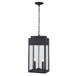 Marley 27.5 in. 2-Light Black Outdoor Hanging Pendant Light Fixture with Clear Glass
