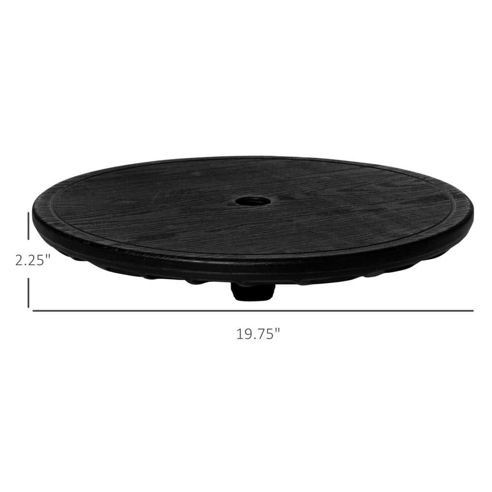 Black Round HDPE Umbrella Table Tray with Wood Grain Pattern