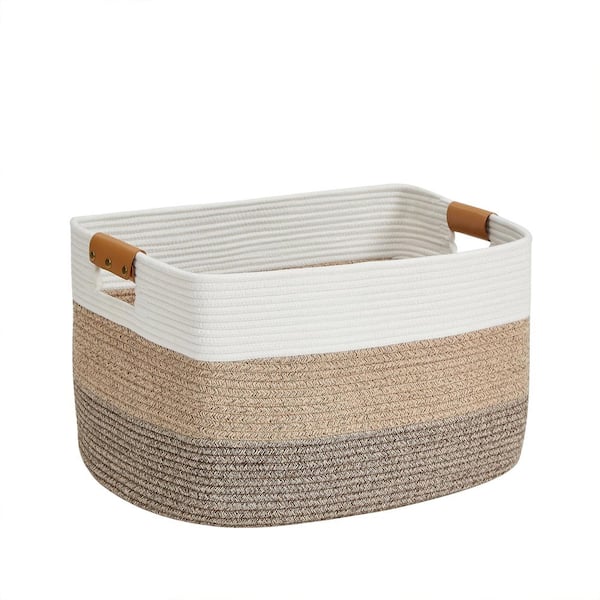 VECELO Large Rope Storage Basket with Handles, 11.8 in. White Accent Cabinet Office Storage Cabinet 2 with 1 Shelf and Storage