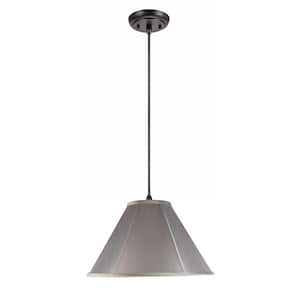 1-Light Oil Rubbed Bronze Pendant with Light Grey Hexagon Bell Fabric Shade