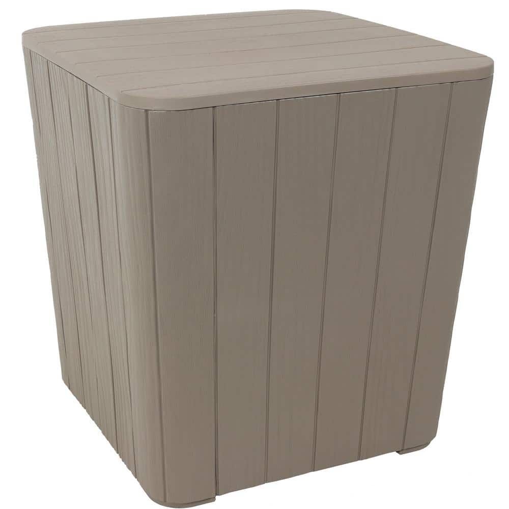 Driftwood Faux Wood Outdoor Storage Side Table with 11.5-Gallon Capacity