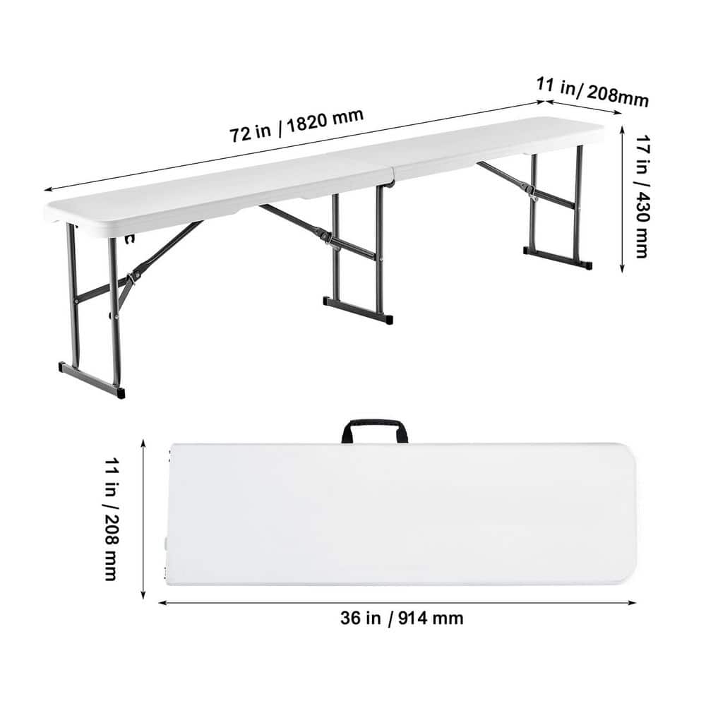 6 ft. Plastic Folding Bench, Portable Waterproof HDPE Picnic Dining Seat with Carrying Handle, for Garden, Soccer, White price history on PriceWatchPro