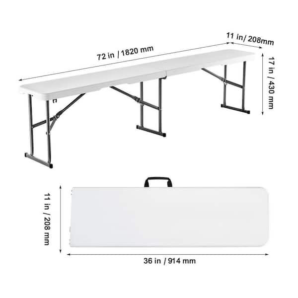 6 ft. Plastic Folding Bench, Portable Waterproof HDPE Picnic Dining Seat with Carrying Handle, for Garden, Soccer, White