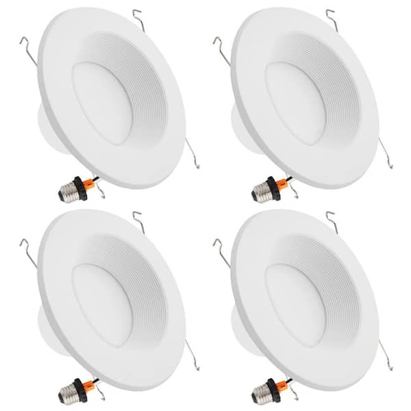 Maxxima 5 in. and 6 in. 2700K Retrofit Recessed Integrated LED Downlight Trim Kit, 950 Lumens, Warm White (4-Pack)