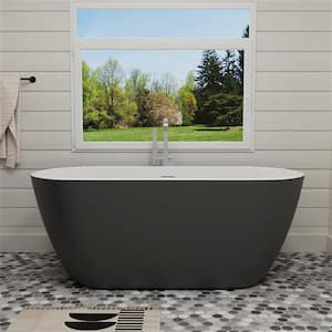 Innovative 59 in. L x 29 in. W Acrylic Flatbottom Soaking Non-Whirlpool Bathtub Freestanding with Center Drain in Gray