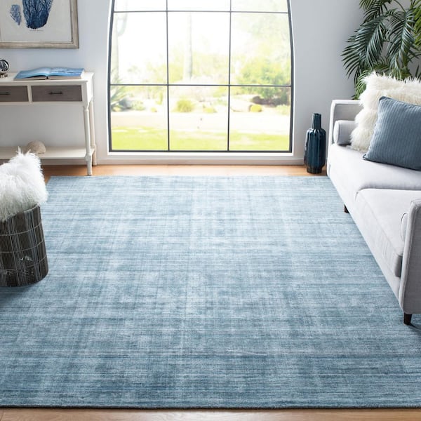 Mirage 8 ft. x 10 ft. Teal/Blue Distressed Striped Solid Color Area Rug