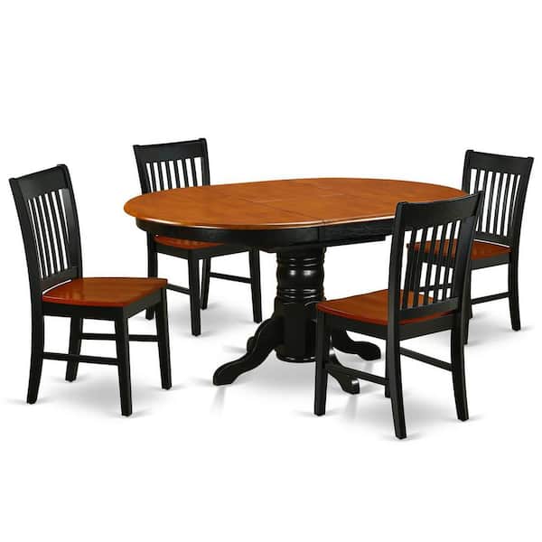 5-Piece Oval Black and Cherry Finish Solid Wood Top Dining table with 4-Chairs with Butterfly Leaf Lattice Back