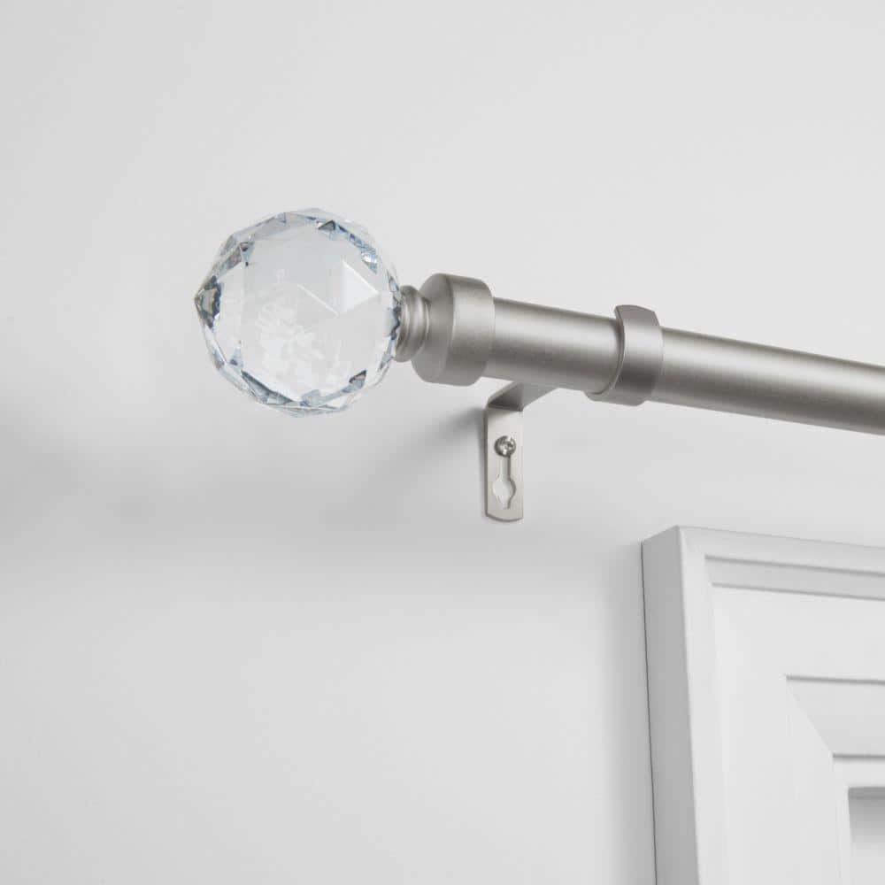 Adjustable Matte Silver Curtain Rod with Clear Crystal Finials
