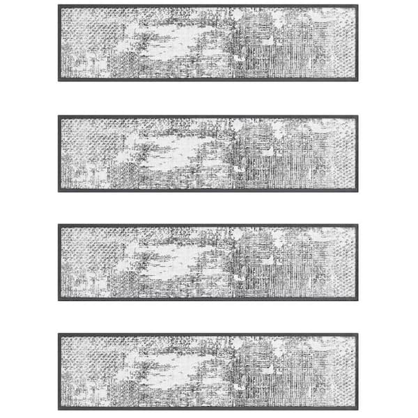 Grey 8 in. x 30 in. Polyester Boho Stair Tread Cover Non Slip Machine Washable (Set of 15)