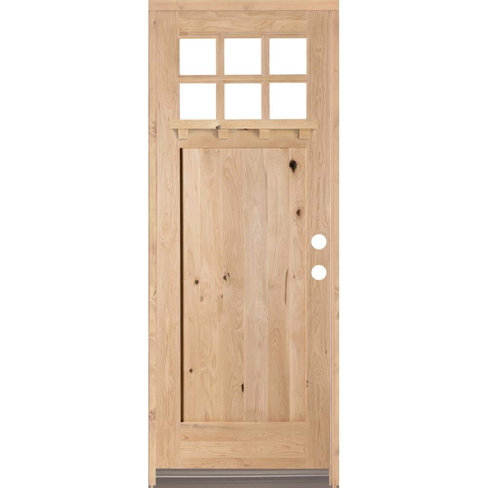 36 in. x 96 in. Craftsman Alder 1 Panel 6-Lite Clear Low-E w/Dentil Shelf Left-Hand Unfinished Wood Prehung Front Door price history on PriceWatchPro