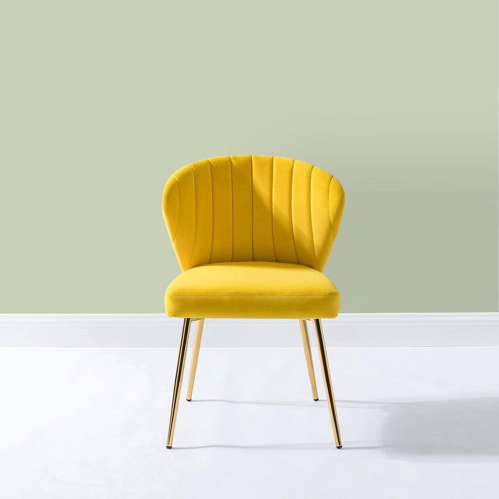 Yellow Velvet Tufted Accent Chair with Gold Legs