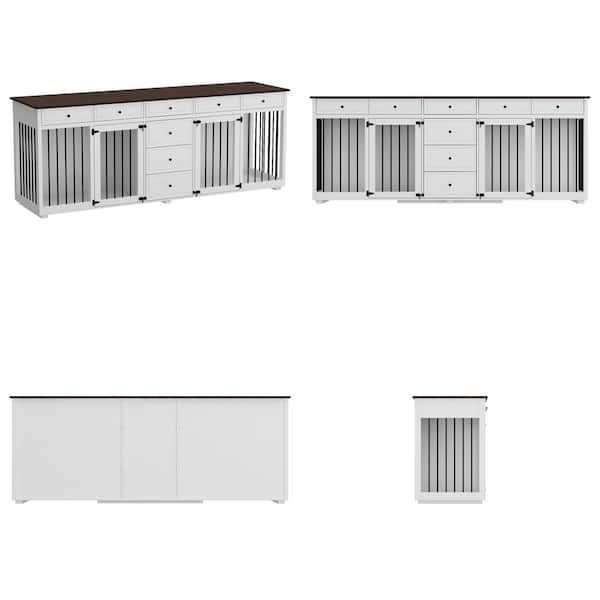 WIAWG 86.6 in. Large Dog Crate Furniture, XXL Dog Kennel for 2 Medium Large  Dogs Indoor w/Storage Shelves and 3-Drawers, White Y-THD-150169-0102-c -  The Home Depot